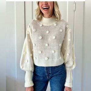 FARM Rio Cream Sweater with Pom Pom Details